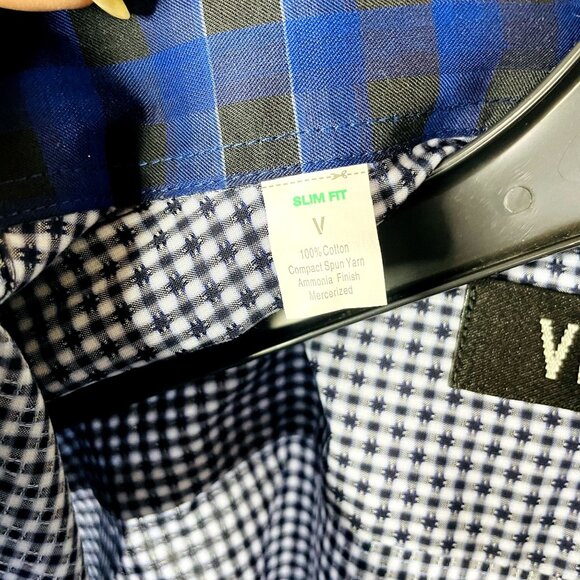 Verri Mens Blue Gingham Button Down Collared Dress Shirt Size XL 44 u - Picture 4 of 7